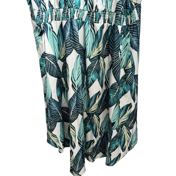 Bloomchic Plus Size US 26 Green Leaf Print Dress V-Neck Short Sleeve - Picture 5 of 12